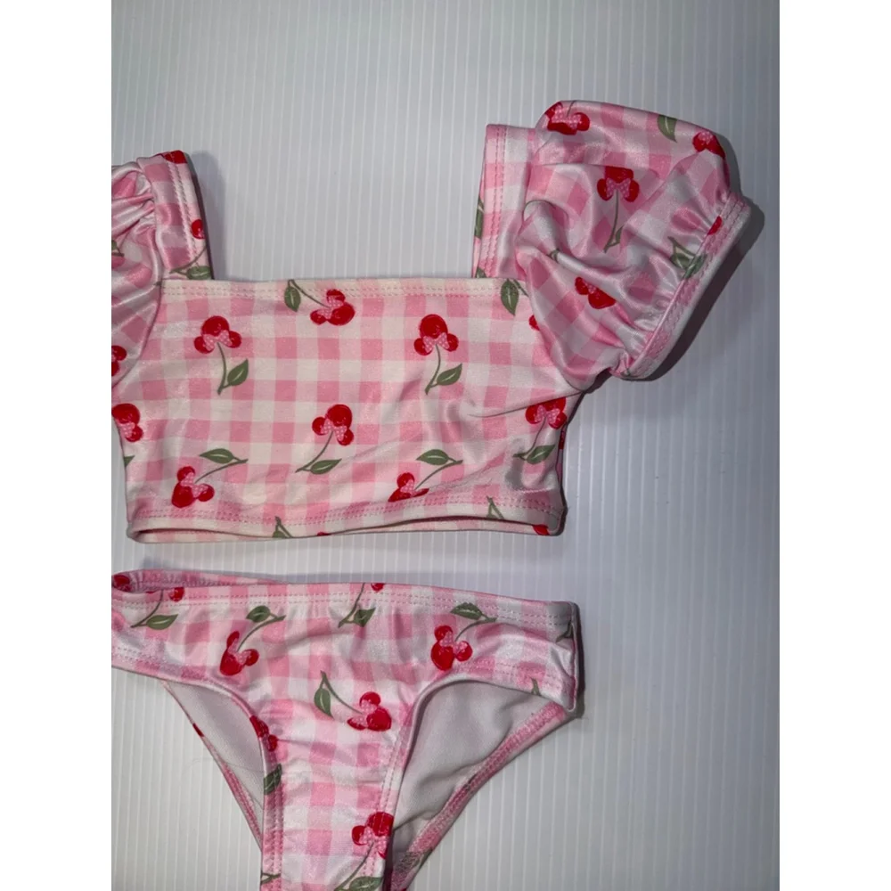 Baby Girl swim Disney Junior Minnie Bikini 12 Months Pink Red Cherry Gingham